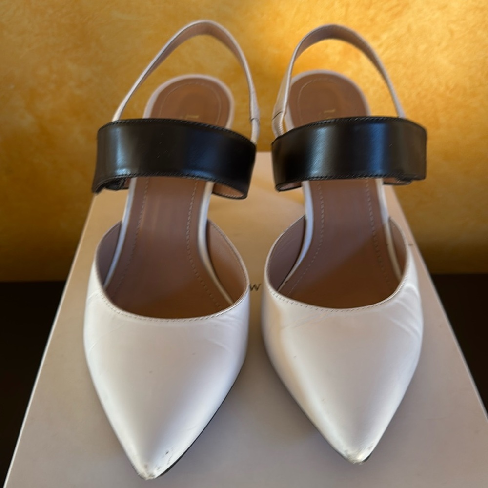 Lewit leather white black sling back heels size 36.5 6